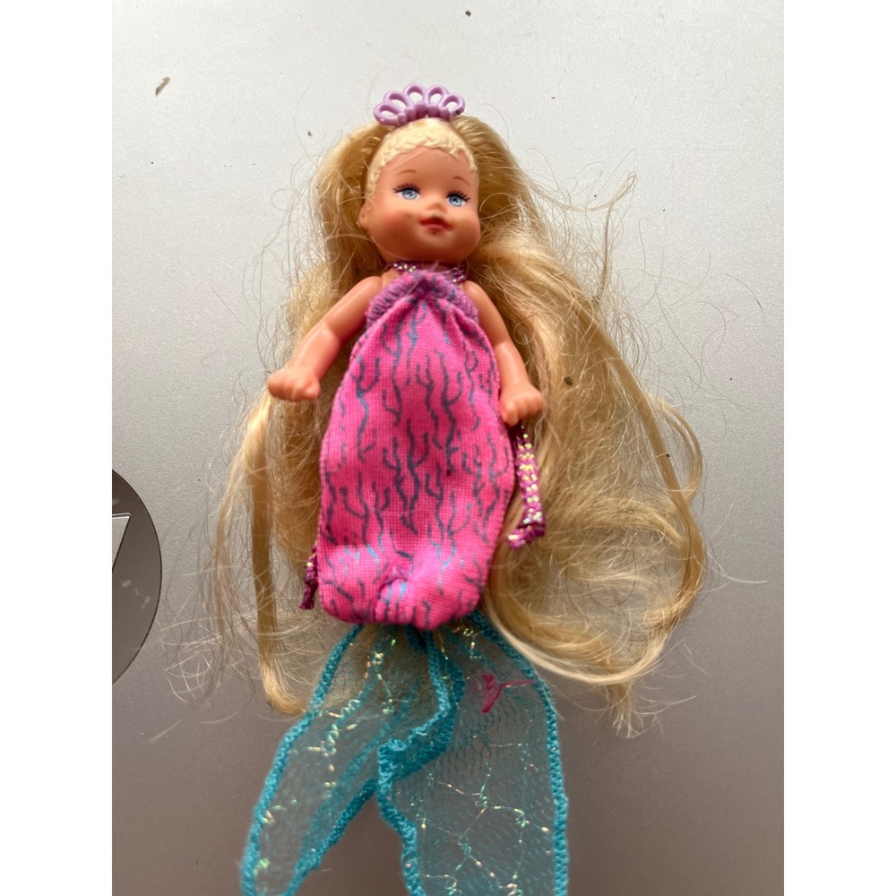 Vintage Barbie Sister Kelly Mermaid Doll Blonde Hair Purple Tiara Pink Tail